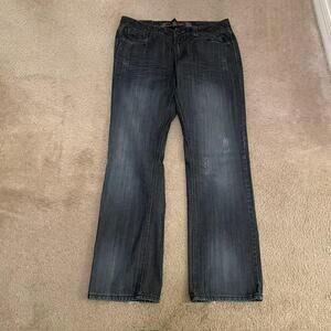 Indigo Star Jeans Mens 36x32 Blue Dark Wash Straight Leg Embroidered Cross